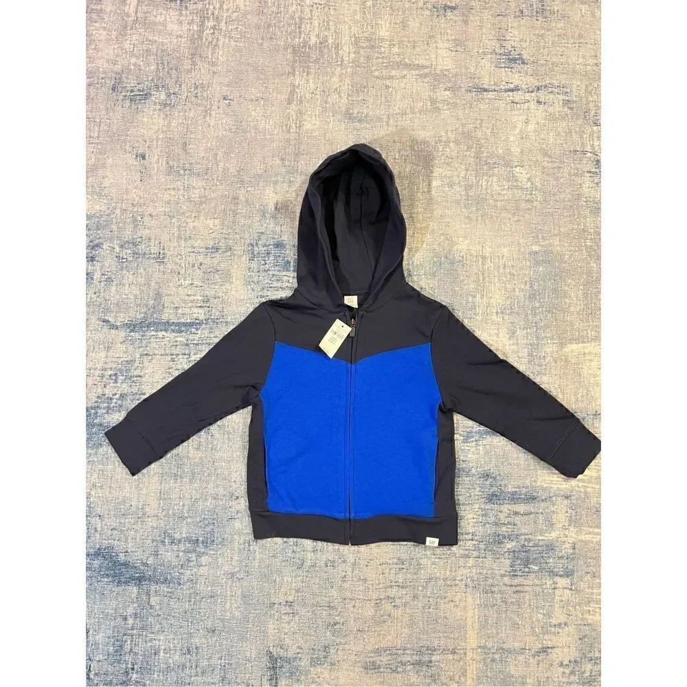 NWT! Baby Gap Blue Black Color Block Full Zip Hoodie 4 Years